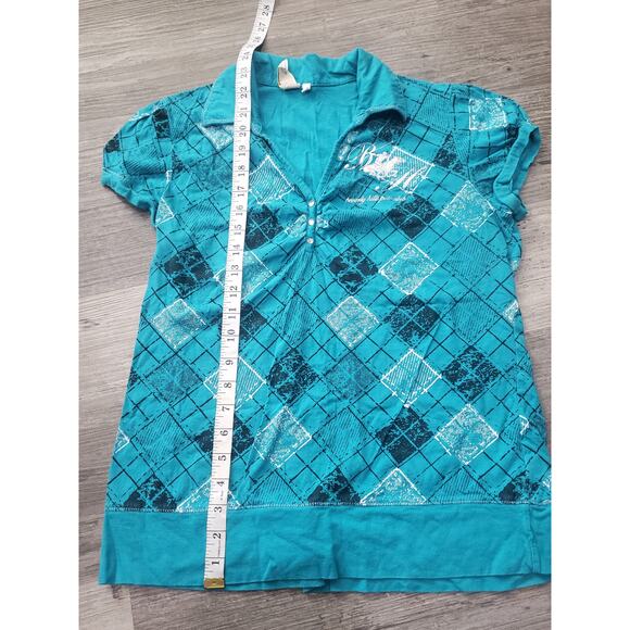 Beverly Hills Polo Club Checked Blue Collared Short Sleeved Shirt - Picture 6 of 8